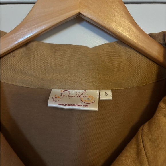 PAPER LACE Tan Coat with Black Floral Embroidery. 100% Cotton. Size Small. - Picture 5 of 7